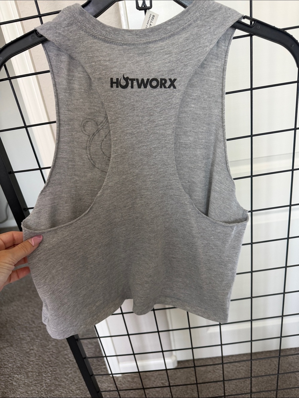 HOTWORX Bella Canvas Heather Gray Cropped Muscle Tank with Black Logo - Picture 3 of 4